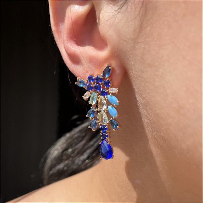 Brinco Mix de Azul Banhado a Ouro