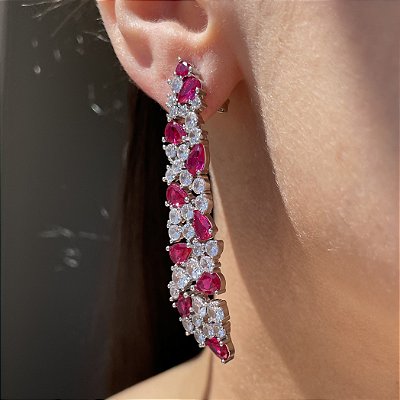 Brinco Maleável Rubelita Banhado a Ródio Branco