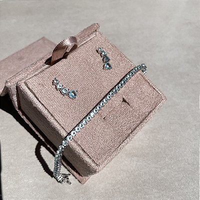 Conjunto Ponto de Luz Acqua Banhado a Ródio Branco