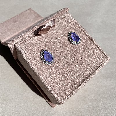 Brinco Gota Ametista Fusion Princess Banhado a Ródio Branco