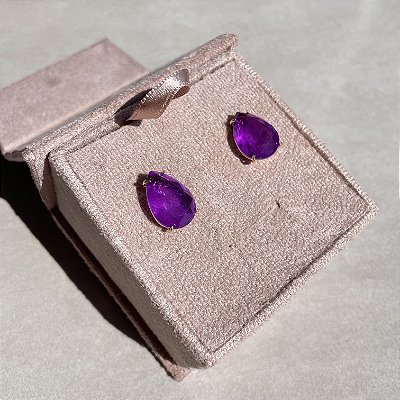 Brinco Gota Solitário Ultraviolet Fusion Banhado a Ouro