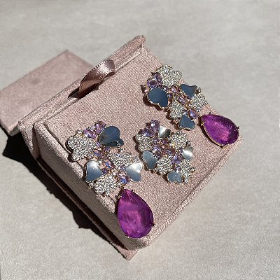 Conjunto Flower Ametista e Ultraviolet Fusion Banhado a Ouro - ARO 19