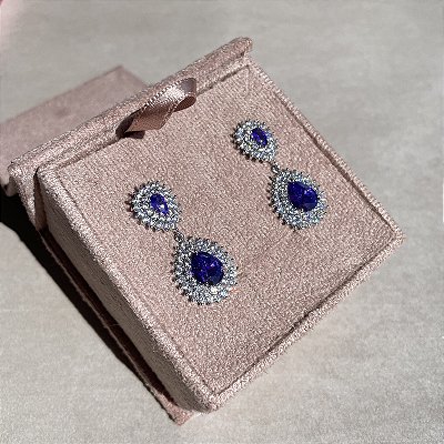 Brinco Gota Ametista Banhado a Ródio Branco