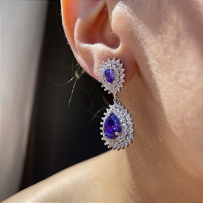 Brinco Gota Ametista Ice Cutting Banhado a Ródio Branco