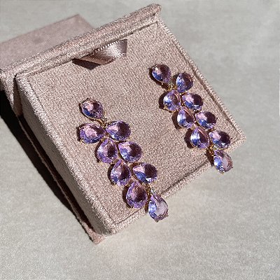 Brinco Gotas Ametista Banhado a Ouro