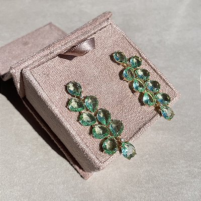 Brinco Gotas Verde Menta Banhado a Ouro