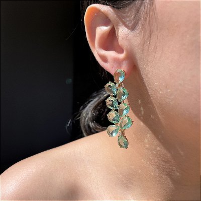 Brinco Gotas Verde Menta Banhado a Ouro