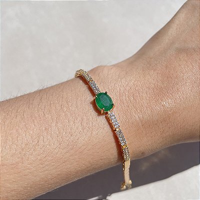 Pulseira Oval Esmeralda Fusion Banhado a Ouro