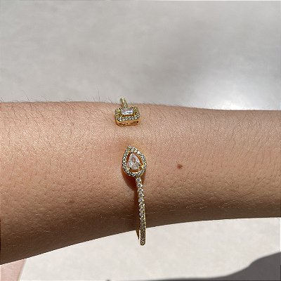 Bracelete Retângulo/Gota Cristal Banhado a Ouro - Regulável