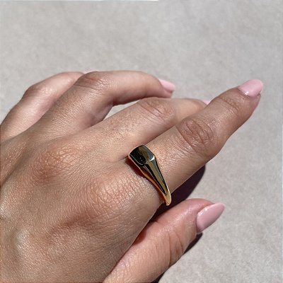 Anel Retangular Liso Banhado a Ouro - Aro 22