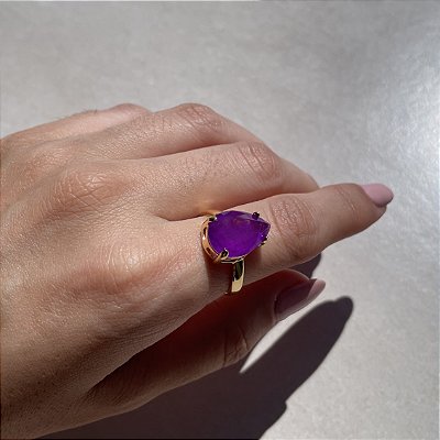 Anel Gota Ultraviolet Fusion Banhado a Ouro - Aro Regulável