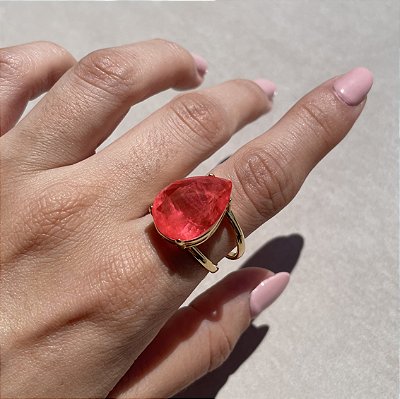 Anel Gota Tangerina Fusion Banhado a Ouro - Aro Regulável