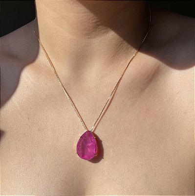 Colar Gota Tam G Pink Fusion Banhado a Ouro