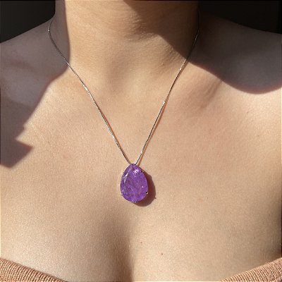 Colar Gota Tam G Ultraviolet Fusion Banhado a Ródio Branco