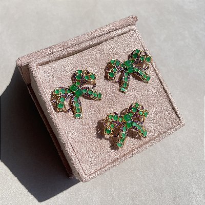 Conjunto Laço Esmeralda e Ametista Banhado a Ouro - Aro Regulável