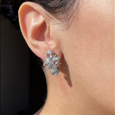 Brinco Gotas Acqua Banhado a Ródio Branco