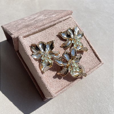 Conjunto Orquídea Organic Greenery Banhado a Ouro - ARO 18 e 21