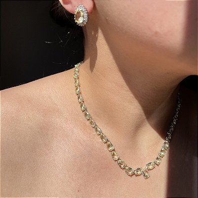 Conjunto Riviera Gota Yellow Banhado a Ródio Branco