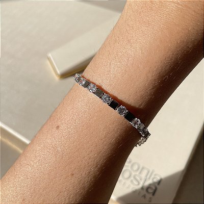 Pulseira Riviera Lisa e Ponto de Luz Banhado a Ródio Branco