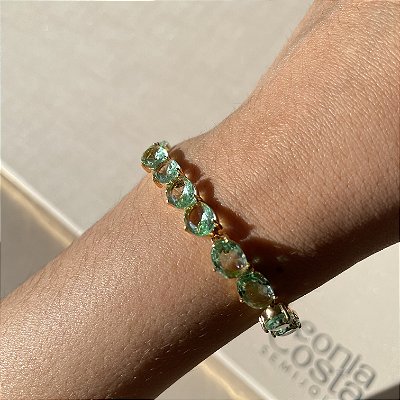 Pulseira Oval Verde Menta Banhado a Ouro