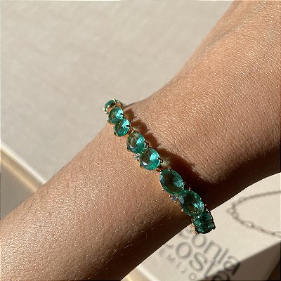 Pulseira Oval Turmalina Banhado a Ouro