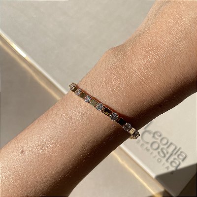 Pulseira Riviera Lisa e Ponto de Luz Banhado a Ouro
