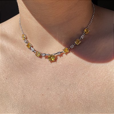 Colar Square Yellow Banhado a Ródio Branco