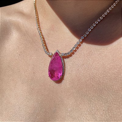 Colar Luxo Riviera Pink Fusion Banhado a Ouro
