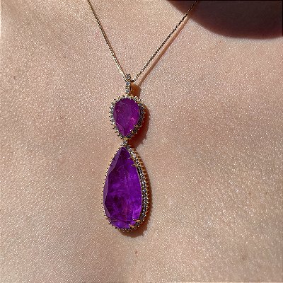Colar Duas Gotas Ultraviolet Fusion Banhado a Ouro