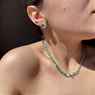 Conjunto Riviera Turmalina Banhado a Rodio Branco