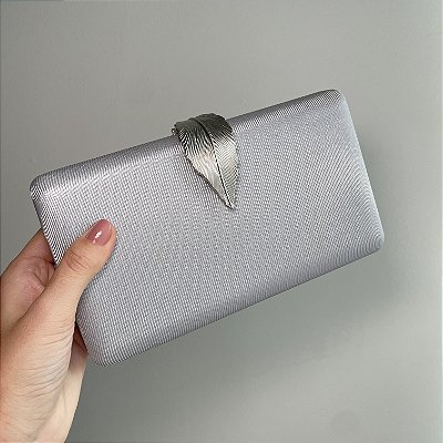 Clutch Folhagem Acetinada Prata