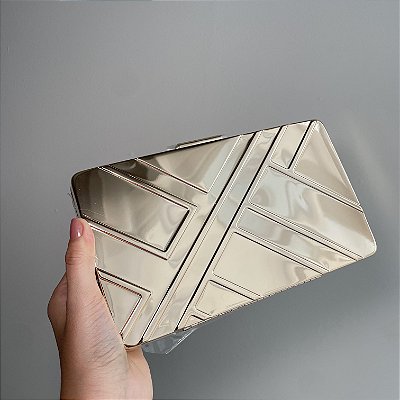 Clutch Metálica Retangular Dourada