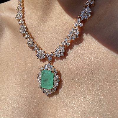 Colar Luxo Retângulo Turmalina Fusion Banhado a Ouro