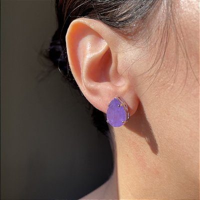 Brinco Gota Solitário Ultraviolet Fusion Banhado a Ródio Branco