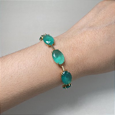 Pulseira Oval Turmalina Leitosa Banhado a Ouro