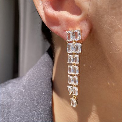 Brinco Pêndulo Retangular Banhado a Ouro