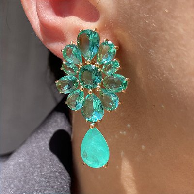 Brinco Flor Turmalina Fusion Banhado a Ouro