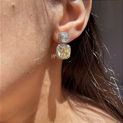 Brinco Square Yellow Banhado a Ródio Branco