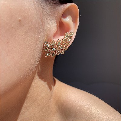 Brinco Ear Cuff Leaf Greenery Banhado a Ouro