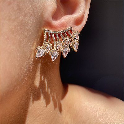 Brinco Ear Cuff Gotas Decrescente Banhado a Ouro