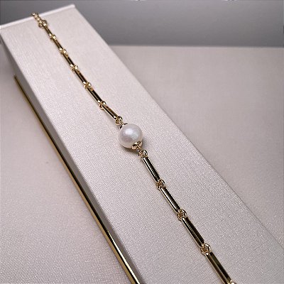 Pulseira Elos Pérola Água Doce Banhado Ouro