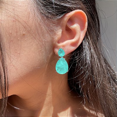 Brinco Gota Dupla Turmalina Fusion Banhado a Ródio Branco