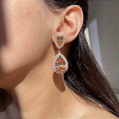 Brinco Gota Baguetes Morganita Ice Cutting Banhado a Ouro