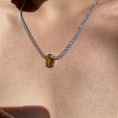 Colar Riviera Maleável Oval Yellow Banhado a Ródio Branco