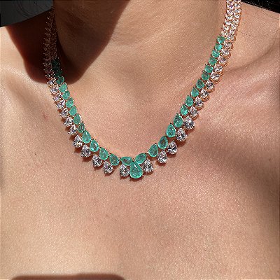 Colar Luxo Riviera Dupla Turmalina Fusion Banhado a Ouro