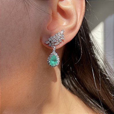 Brinco Ear Cuff Shine Gota Turmalina Fusion Banhado a Ródio Branco