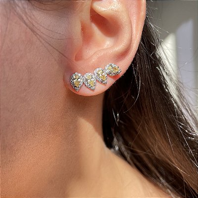 Brinco Ear Cuff Navetes Yellow Banhado a Ródio Branco