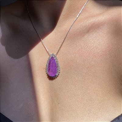 Colar Gota Ultraviolet Fusion Banhado a Ródio Branco