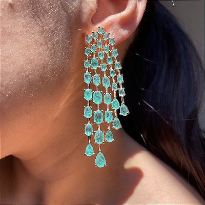 Brinco Maxi Franja Oval Turmalina Fusion Banhado a Ouro