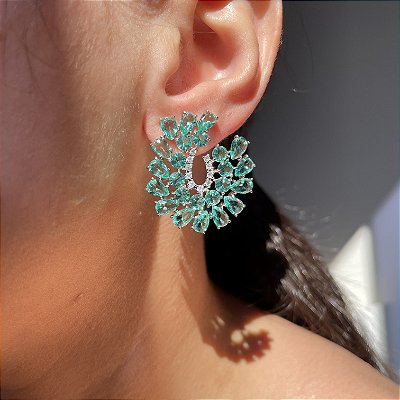 Brinco Curvo Turmalina Banhado a Ródio Branco